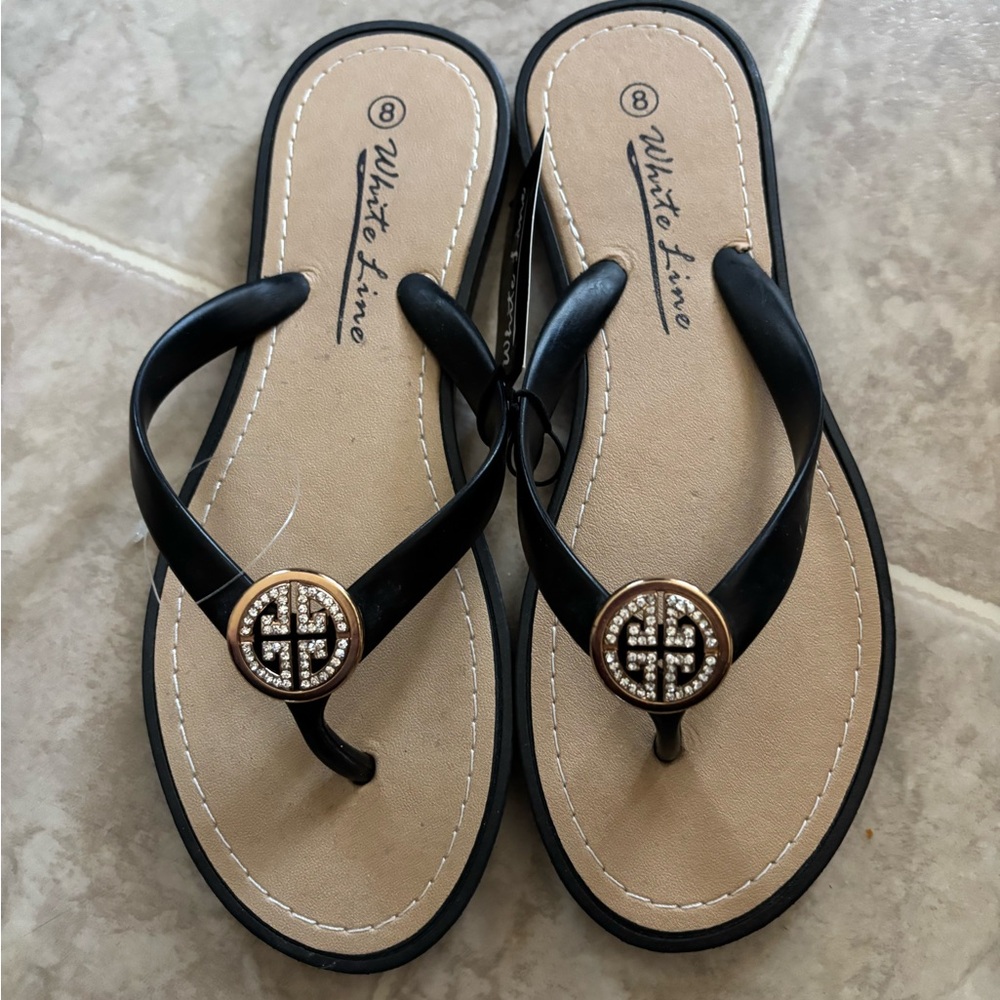Black White Line Sandals